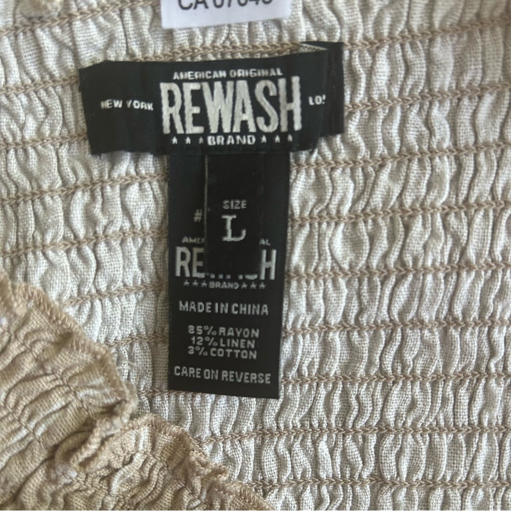 Rewash Smocked Stretch Beige Striped Crop Top, Size L - Picture 10 of 10